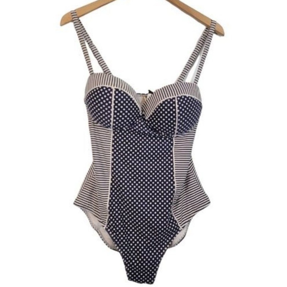 Navy Polka Dot and Stripe One Piece Swimsuit